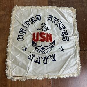 Vintage WW2 World War 2‎ Unites States Navy Flocked Souvenir Satin Pillow Cover